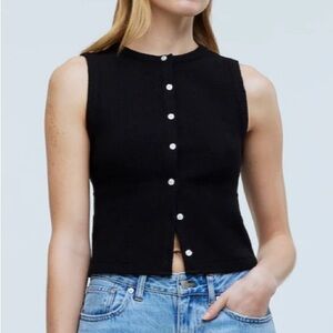 Madewell Split-Crewneck Cardigan Tank in True Black size Large NWT NP838